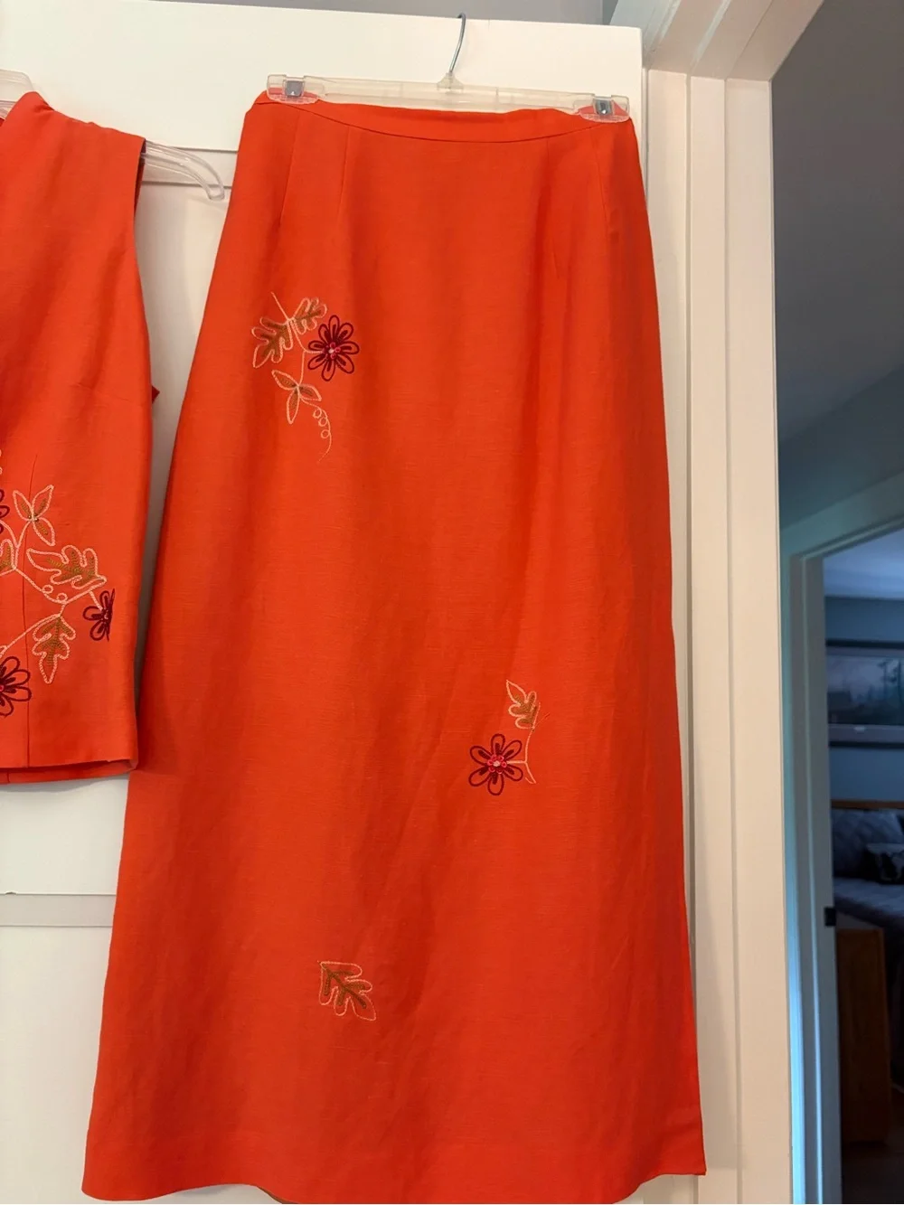 Donna Morgan Bright Orange Embroidered Maxi Skirt Set